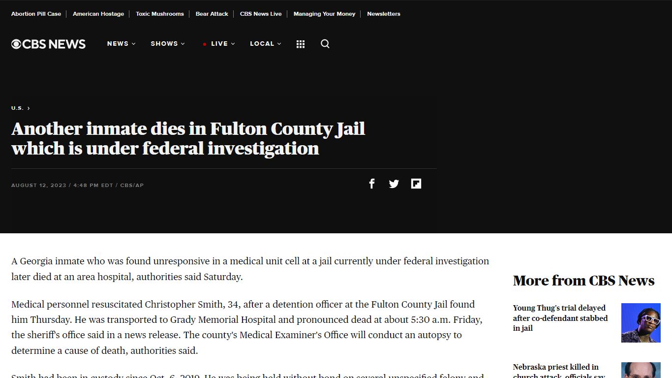Another inmate dies in Fulton County Jail which is under federal ...